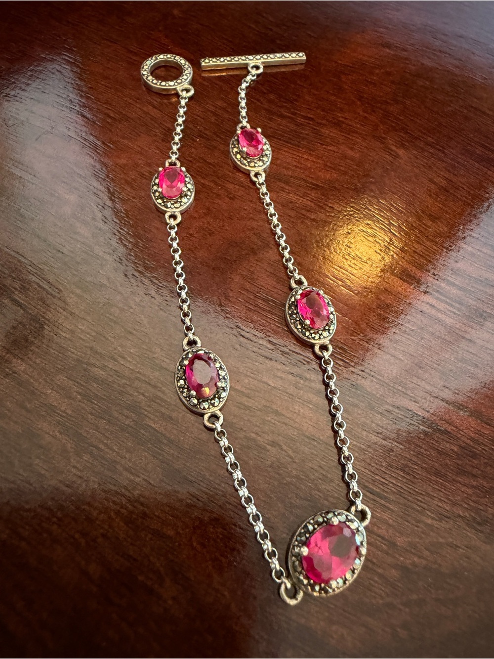 judith jack sterling silver pink garnet bracelet rare !